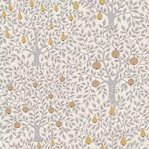 A-Street Prints Apelviken Apples Pears Branches Galerie Wallpaper in White, Grey and Gold