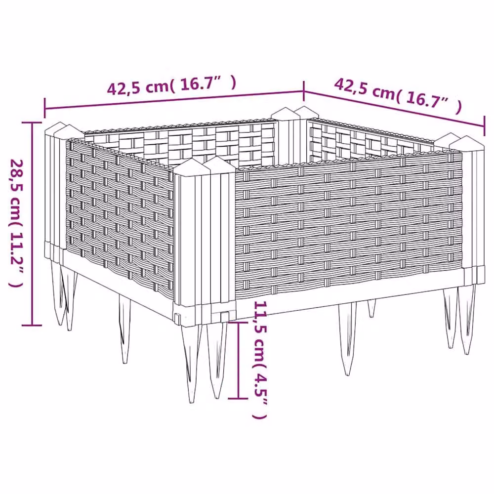 Berkfield Home Garden Planter with Pegs in Blue and Grey, W: 42.5 cm, D: 42.5 cm, H: 28.5 cm – 3