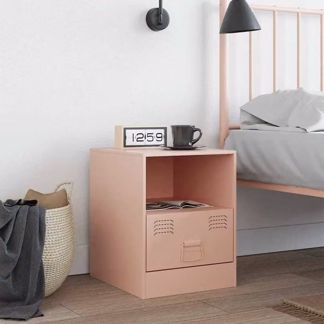 Berkfield Home Stylish Pink Metal Bedside Cabinet W/D/H: 34.5 x 39 x 44 cm