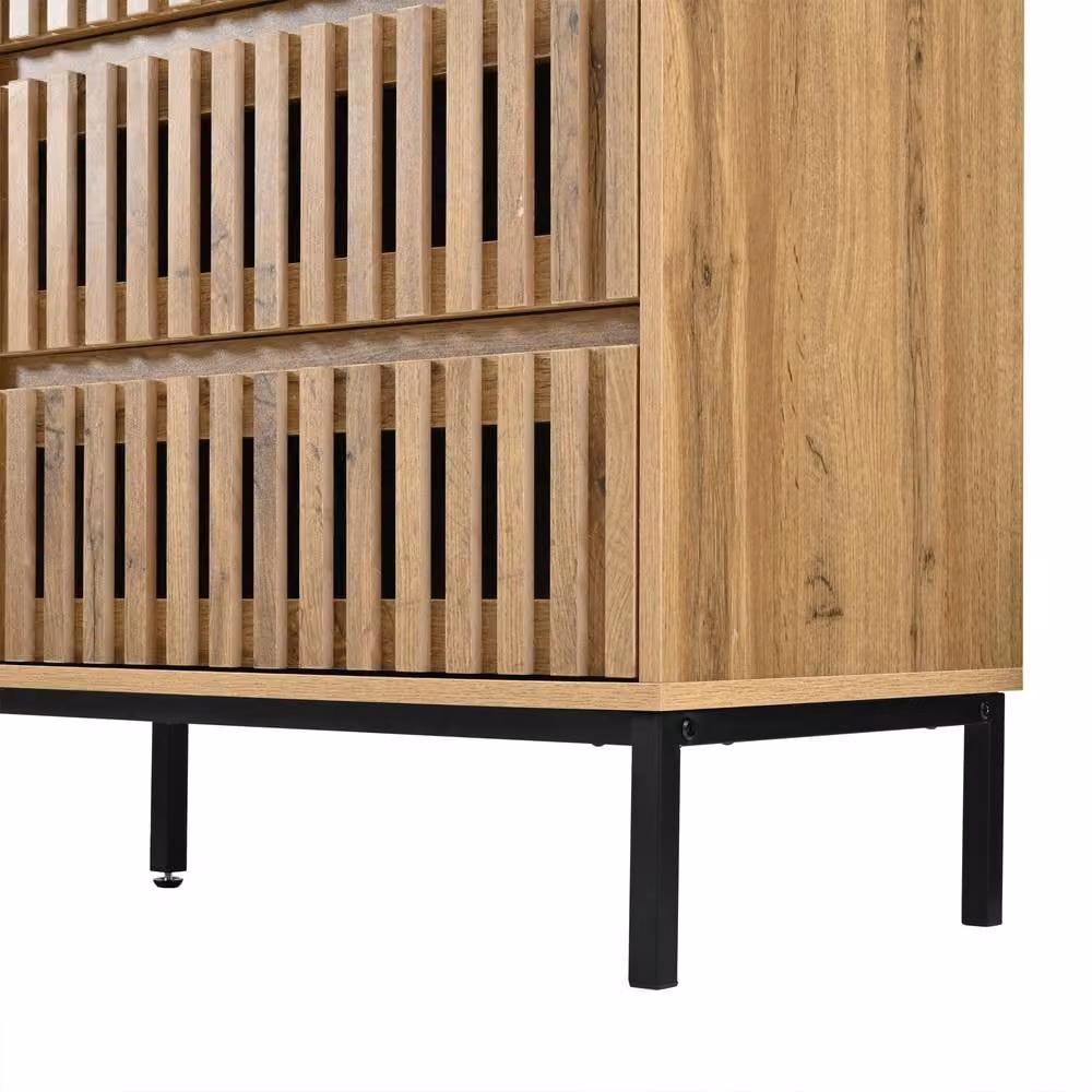 Merax Modern 6 Drawer Wooden Chest of Drawers with Metal Legs in Brown and Black, W/D/H: 120 x 40 x 81 cm – 7