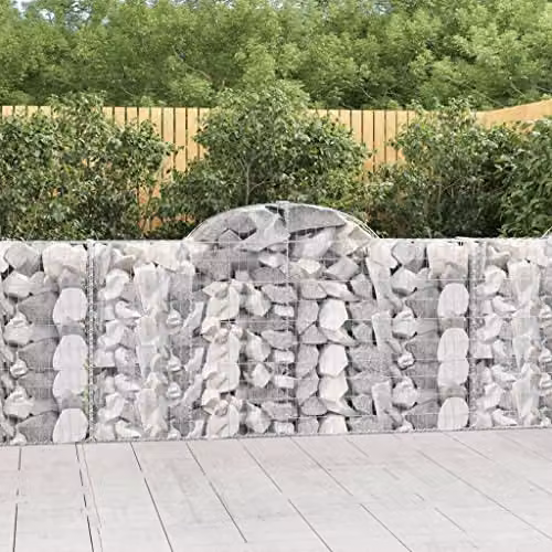 vidaXL Set of 8 Arched Gabion Baskets in Silver Galvanised Steel, W/D/H: 200 x 30 x 100/120 cm – 2