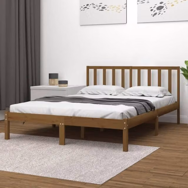 Berkfield Home Rustic Solid Wood Pine Bed Frame, Honey Brown, W/D/H: 200 x 200 cm – 1