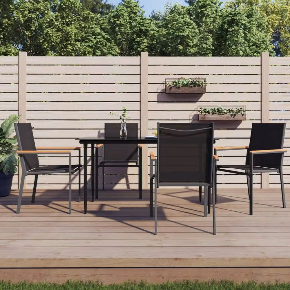 Berkfield Home 5 Piece Modern Garden Dining Set in Black Textilene and Steel – 2