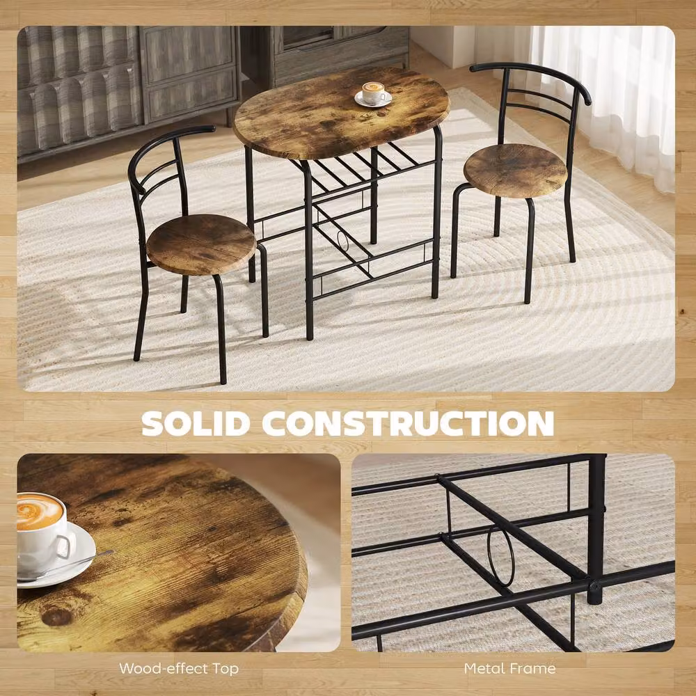 STILVORA Round Dining Set with Table and 3 Chairs in Rustic Brown – 6
