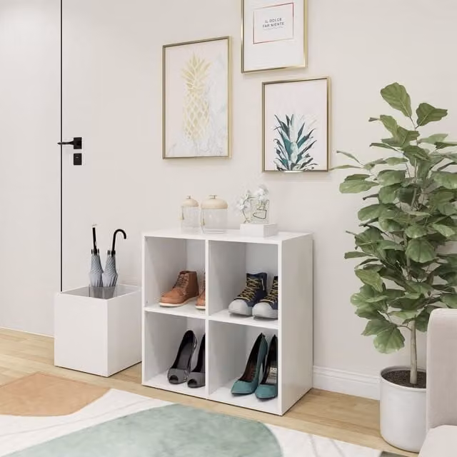 Berkfield Home Hall Shoe Cabinet in White, W/D/H: 105 x 35.5 x 70 cm