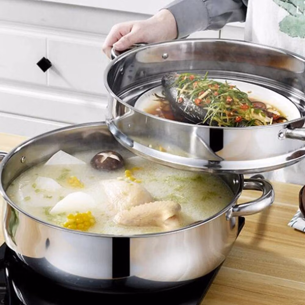 SPETLEK 3 Tier Stainless Steel Steamer Pan with Glass Lid, Silver, Diameter: 28 cm – 2