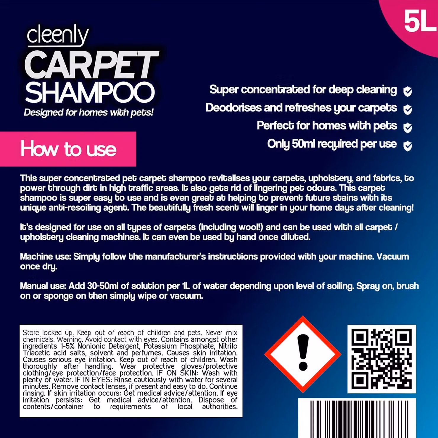 Cleenly Pet Carpet Cleaning Shampoo and Odour Remover, Citrus Splash Fragrance, 15 l – 5