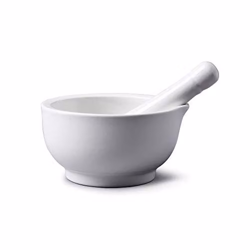 WM Bartleet & Sons White Porcelain Mortar and Pestle Set with Pouring Spout, 11 cm – 1