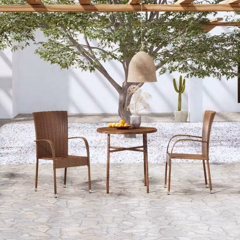 Berkfield Home Elegant 3 Piece Poly Rattan Garden Dining Set in Brown