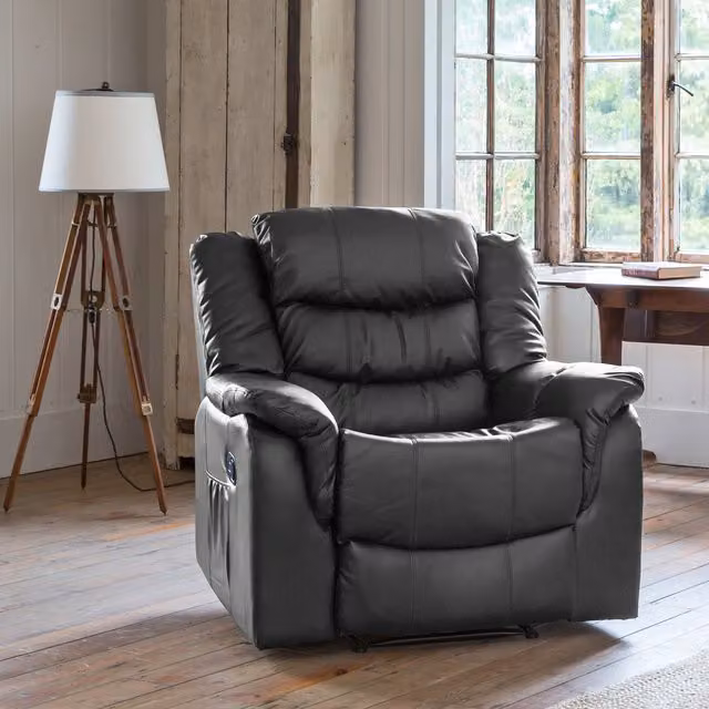 Artemis Home Almeira Manual Reclining Armchair in Grey Synthetic Leather, W: 94 cm