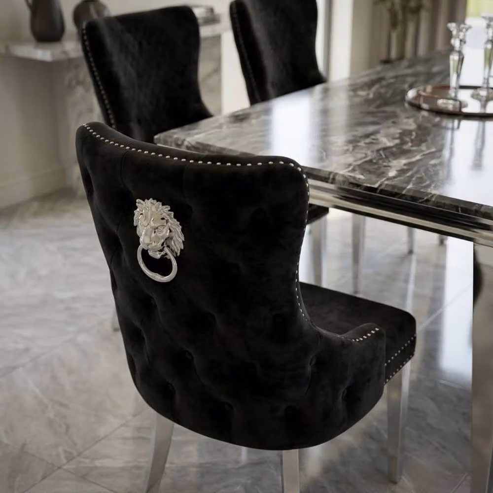 HOME LUXE INTERIOR Sofia Grey Marble Dining Table and 4 Victoria Black and Silver Chairs – 7