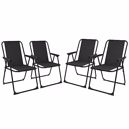 Gr8 Garden Set of 4 Black Folding Garden Chairs with Armrests and Textilene Fabric – 1