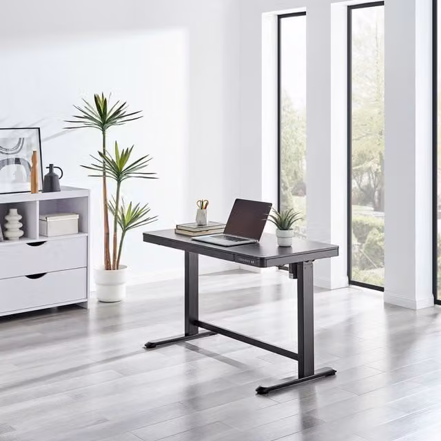 FurnitureboxUK Atticus Electric Height Adjustable Office Desk in Black and Oak