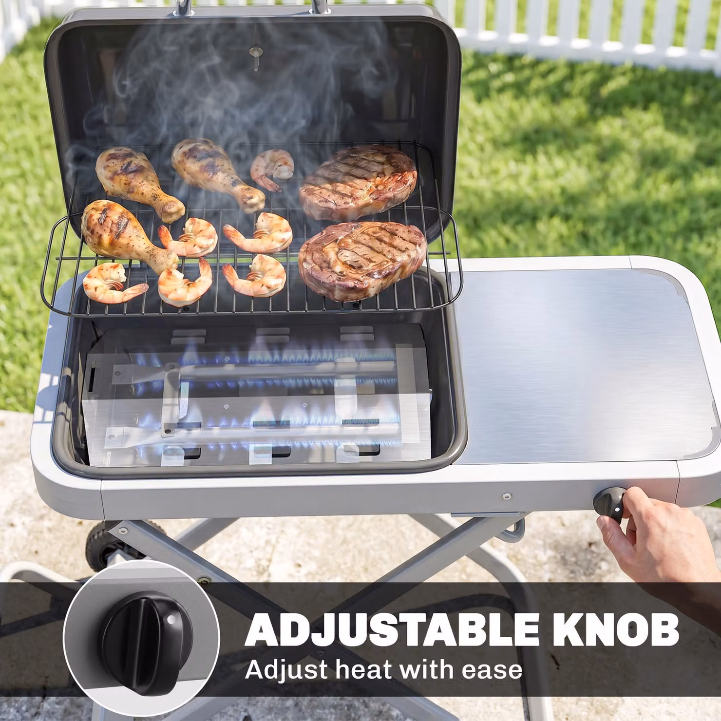 Outsunny Foldable Gas BBQ Grill with Side Table and Thermometer, Black, 2.5 kW – 6