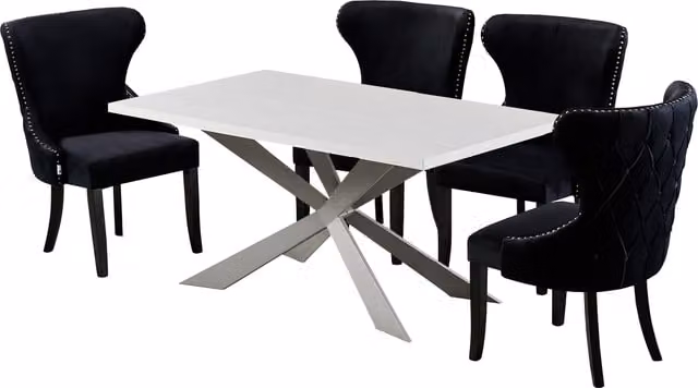Life Interiors Mayfair Duke LUX Modern Rectangular Dining Set with 4 Chairs in Black and White