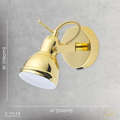 Happy Homewares Industrial Design Switched Wall Spot Light with Adjustable Head and Rocker Switch in Gold/Brass – 4