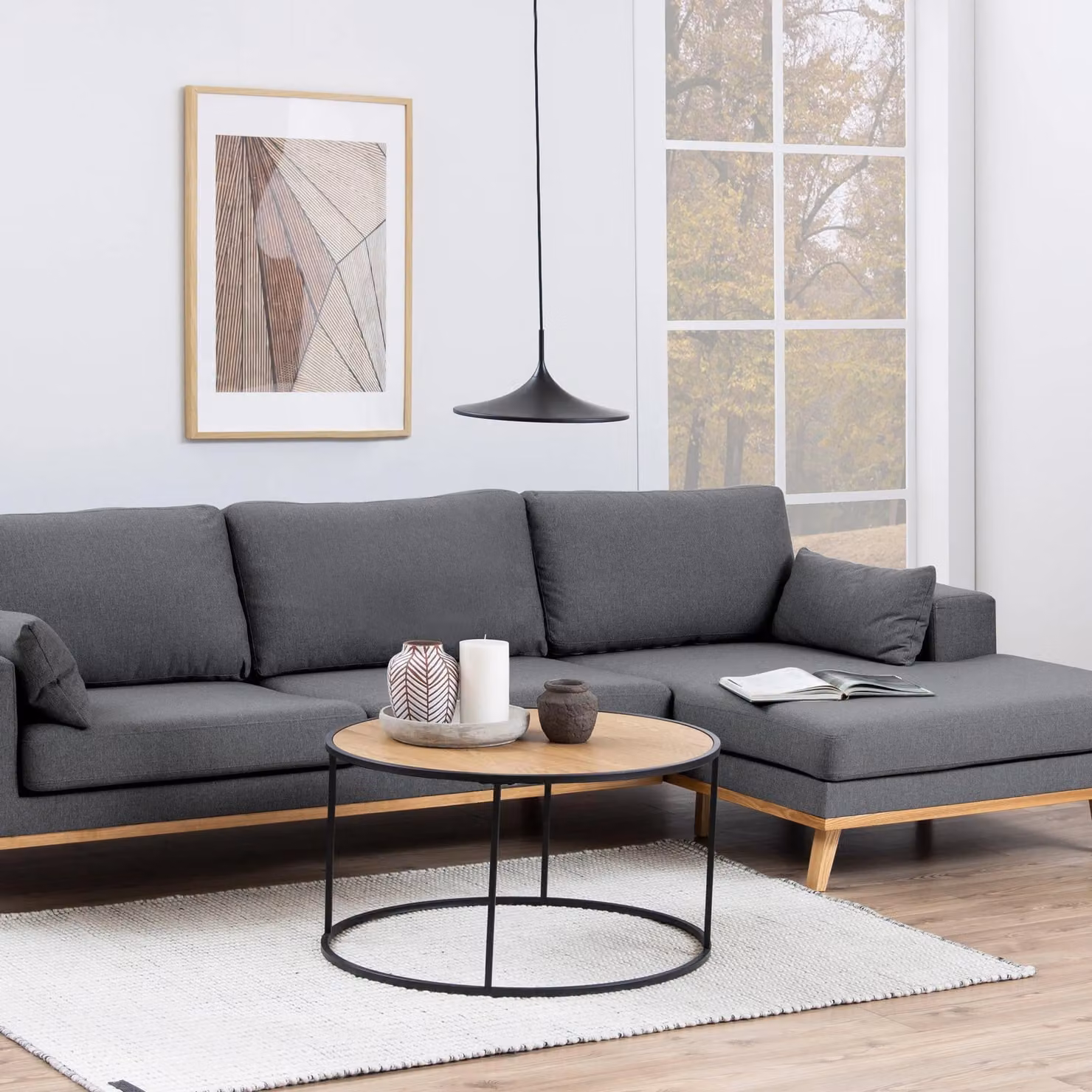 Furniture To Go Seaford Round Coffee Table with Black Metal Legs and Oak Top – 3