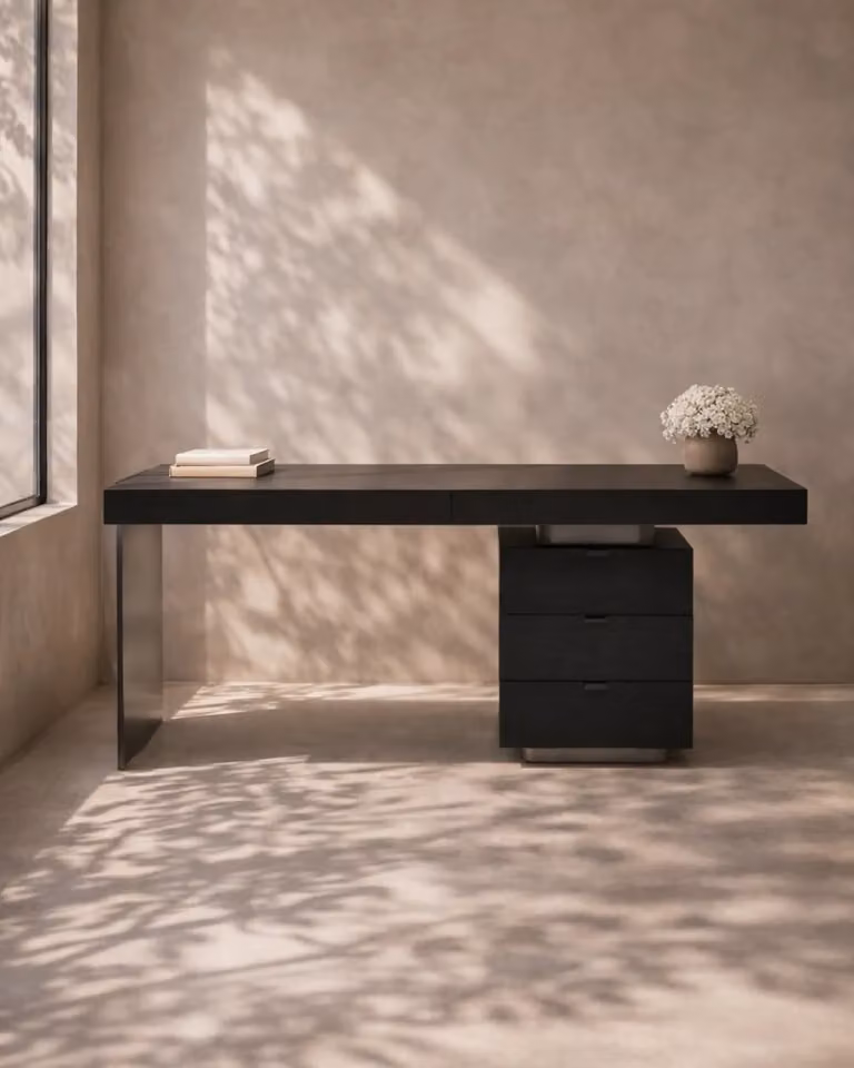 Tommy Franks Modern Oak Writing Desk in Brown and Black with Single Pedestal