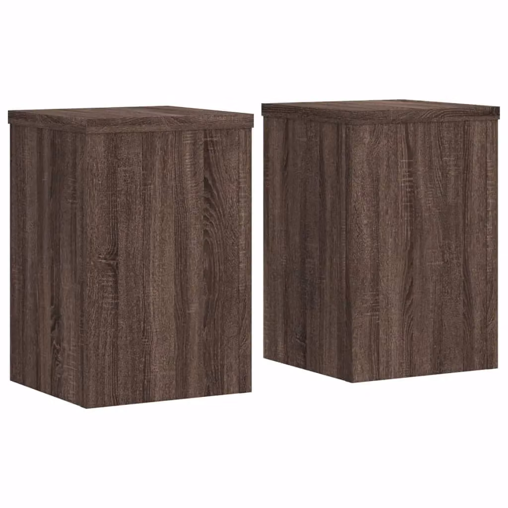Berkfield Home Set of 2 Modern Square Plant Stands in Brown Oak, W/D/H: 20 x 20 x 30 cm – 2