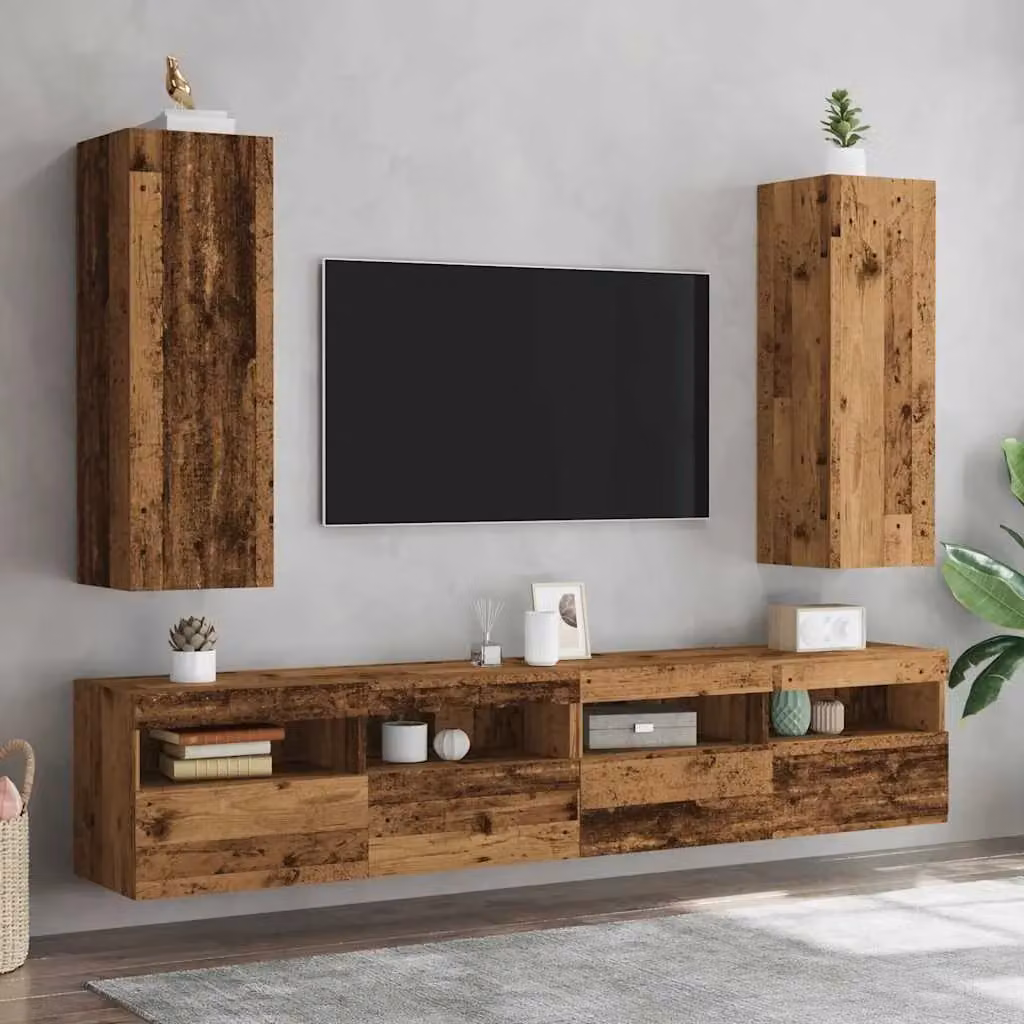 Berkfield Home Set of 2 Modern Wall Mounted TV Cabinets in Brown Old Wood, W/D/H: 30.5 x 30 x 90 cm – 2