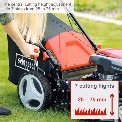 Scheppach MS173-51 Self-Propelled Petrol Lawn Mower in Red and Black with 51cm Cutting Width, Mulching Kit and 65L Collection Bag – 2