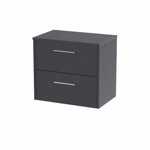Balterley Wall Hung Bathroom Vanity Unit with 2 Soft Close Drawers and Graphite Grey Worktop, W: 60.5 cm, D: 39.0 cm, H: 56.1 cm