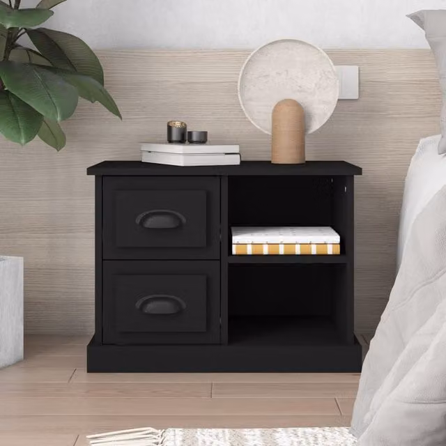 Berkfield Home Black Bedside Cabinet W: 60 cm, D: 35.5 cm, H: 45 cm – 1