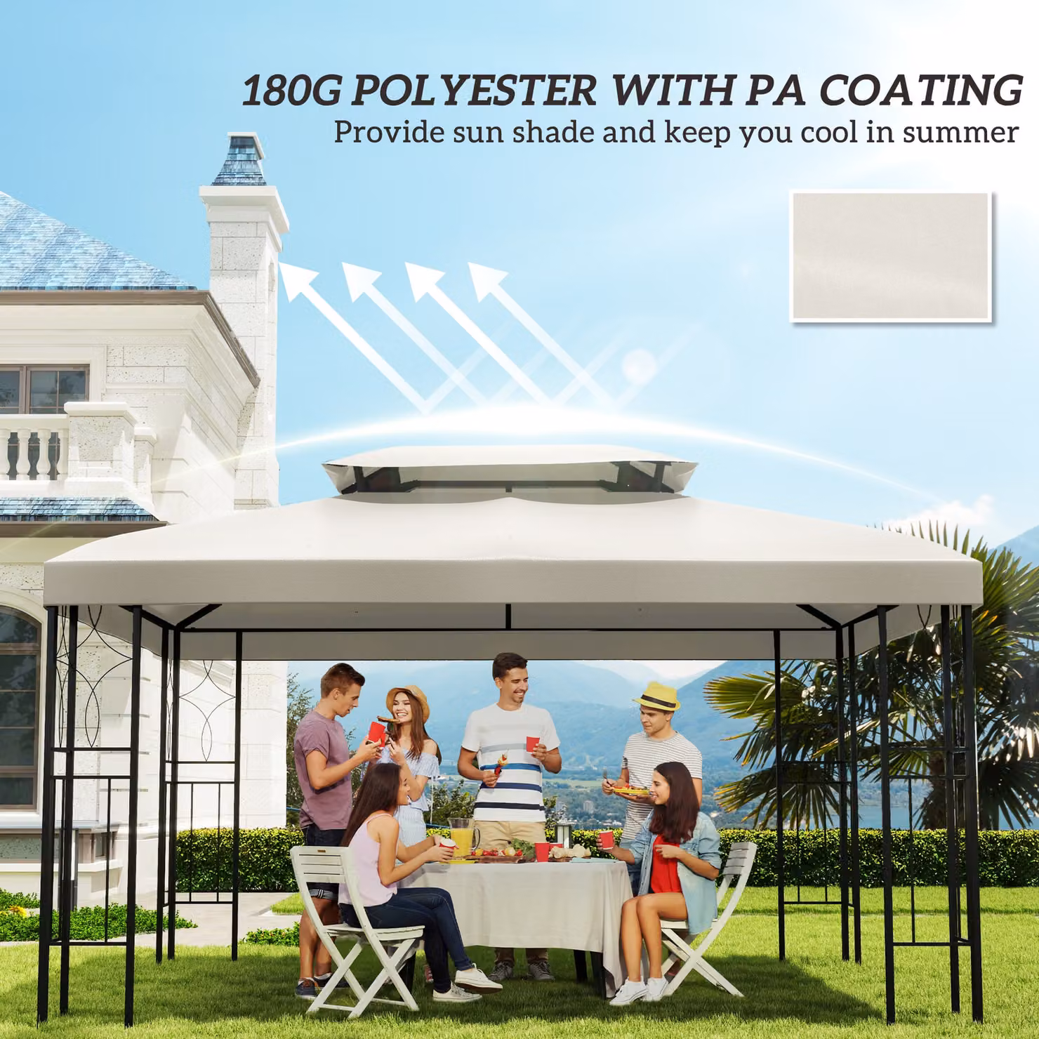 Outsunny 2 Tier Replacement Gazebo Roof Canopy in Beige, 3 x 4 m – 5