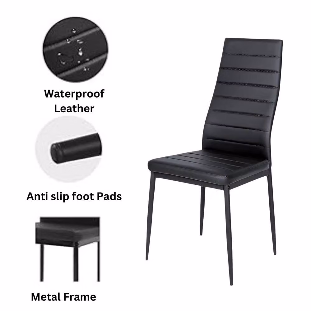 Kosy Koala Modern Dining Set with Rectangular Clear Glass Table and 6 Black Faux Leather Chairs – 2