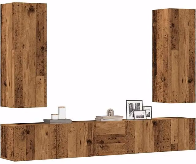 Berkfield Home 5-Piece Modern Wall Mounted TV Cabinet Set in Brown Old Wood Finish