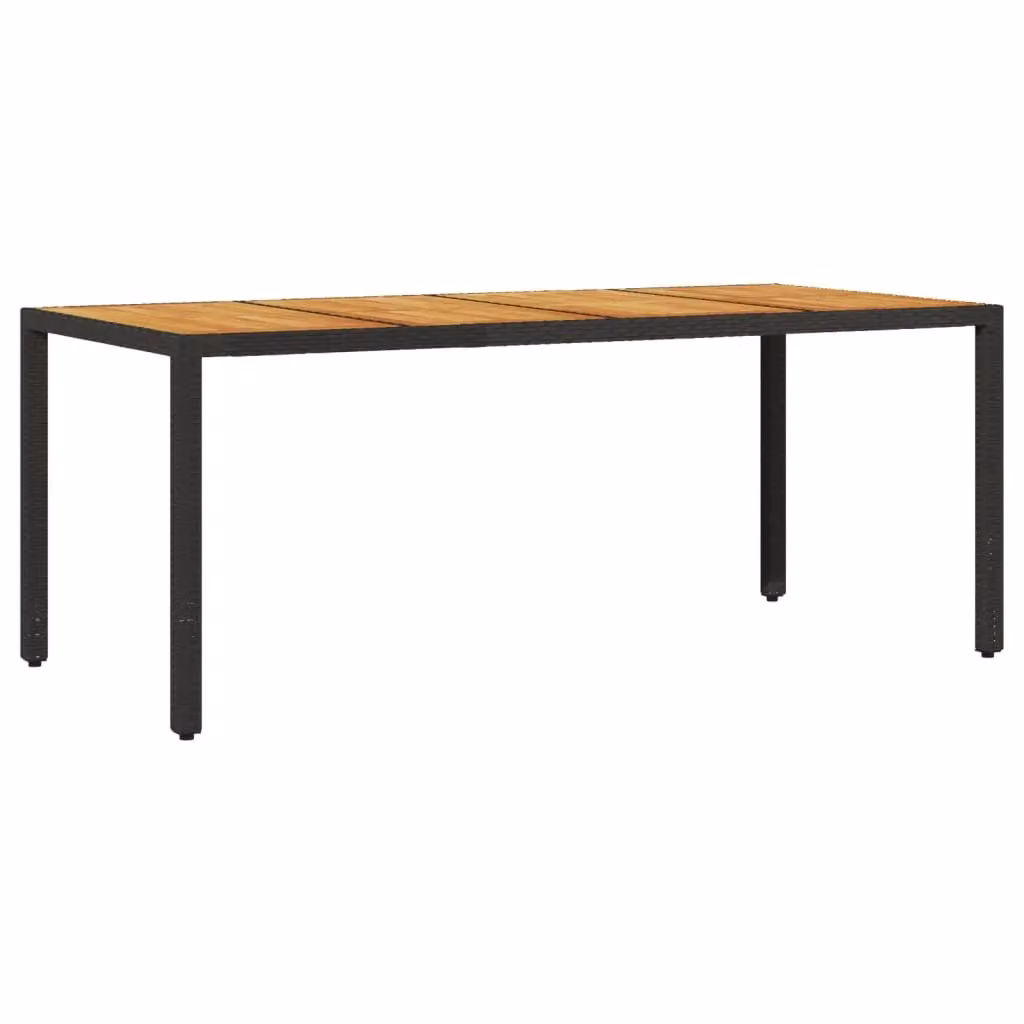 Berkfield Home Modern Garden Table with Black Poly Rattan and Acacia Wood Top, W/D/H: 190 x 90 x 75 cm – 2
