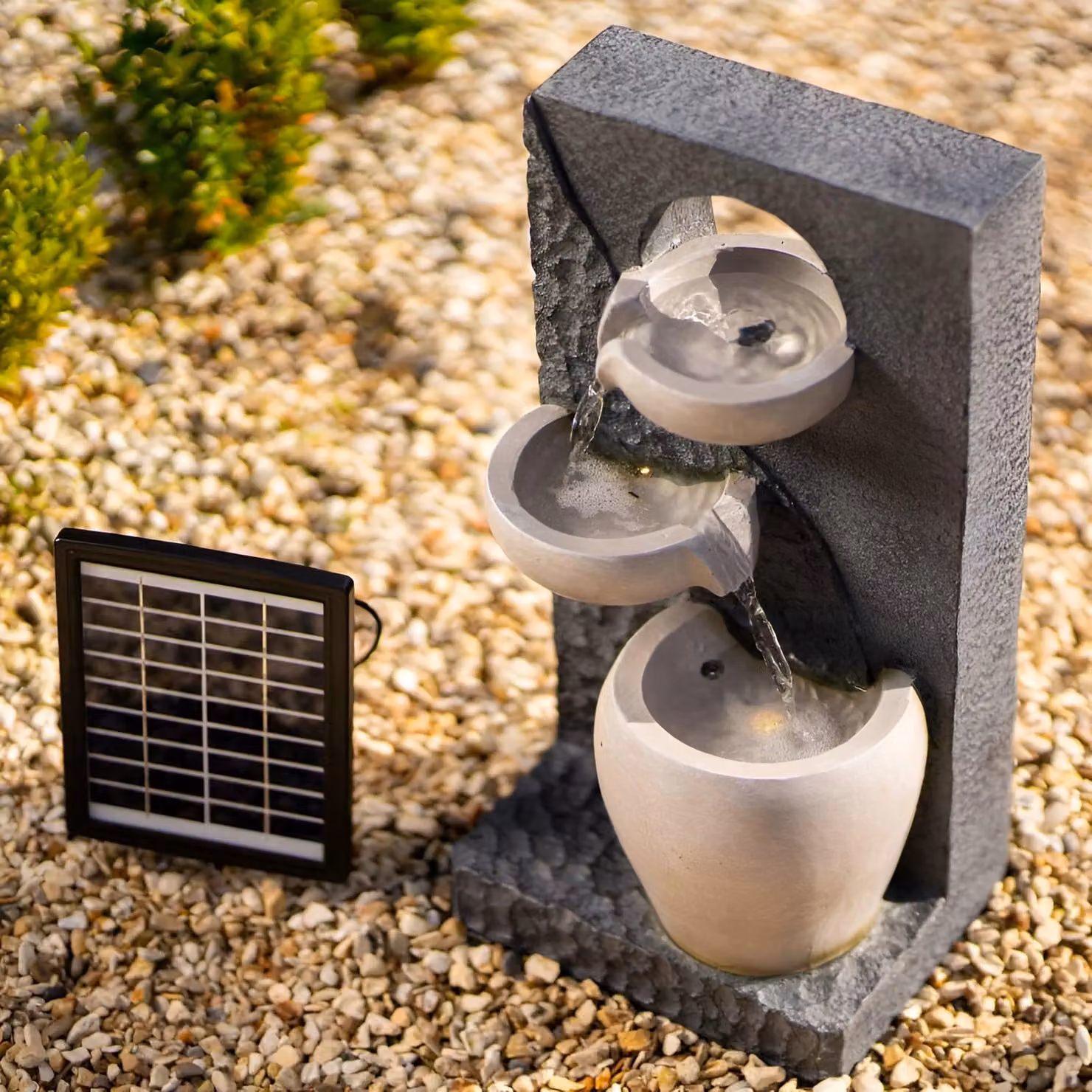 Primrose Solar Cascade Water Feature Pouring Bowl in Grey, Diameter: 48 cm – 2