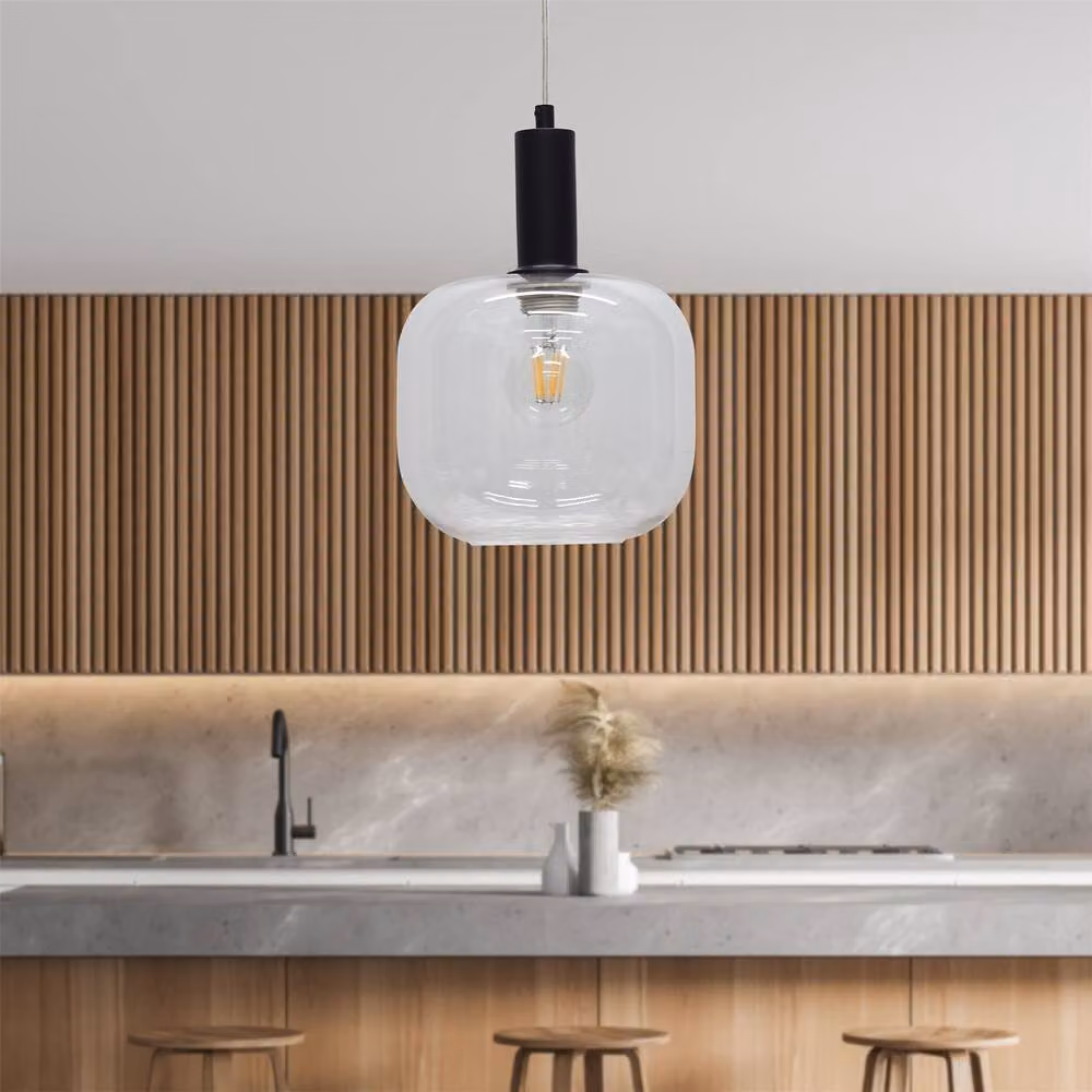 First Choice Lighting Bletch Set of 2 Black Deco Pendant Fittings with Transparent Glass Shades – 2