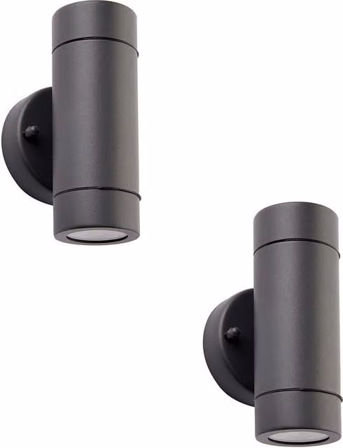 Loops 2 Pack Up & Down Twin Outdoor IP44 Wall Light in Anthracite with Stainless Steel and Glass Finish