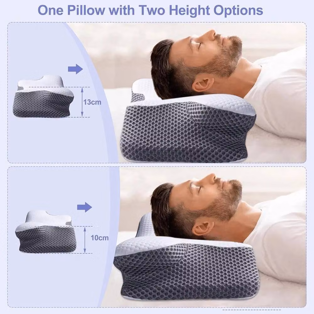 EONLION Grey Contour Orthopaedic Memory Foam Ergonomic Pillow for Adults, Single Size – 3
