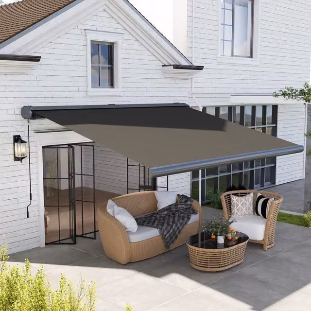 Outsunny Full Cassette Electric Awning with Aluminium Frame and Remote Control, Dark Grey, W: 400 cm, D: 300 cm