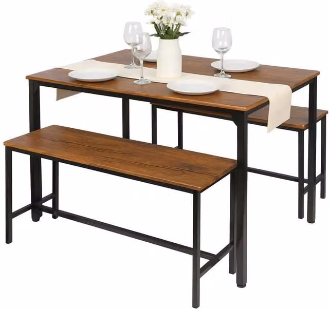 Harbour Housewares Modern Four-Seater Compact Dining Set in Brown and Black – 1