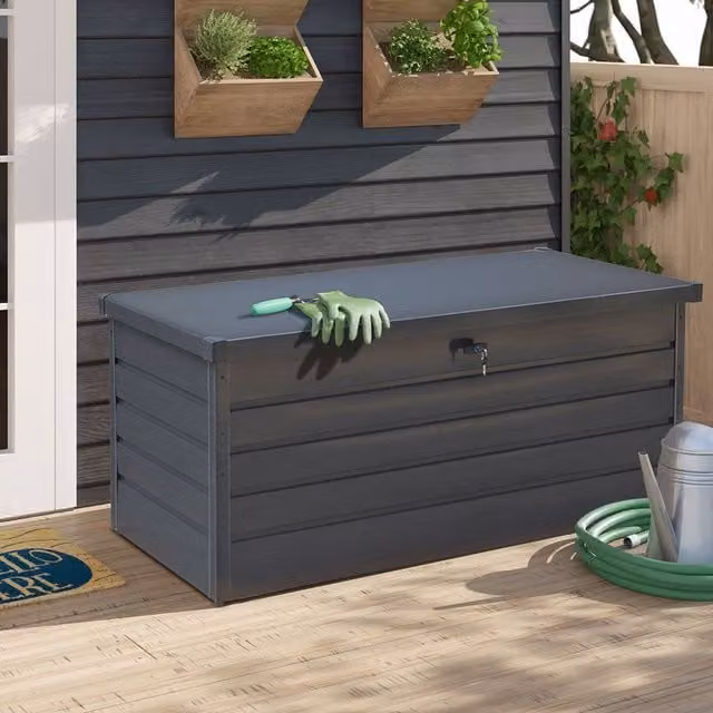 Livingandhome Metal Lockable Waterproof Garden Storage Box in Anthracite Grey