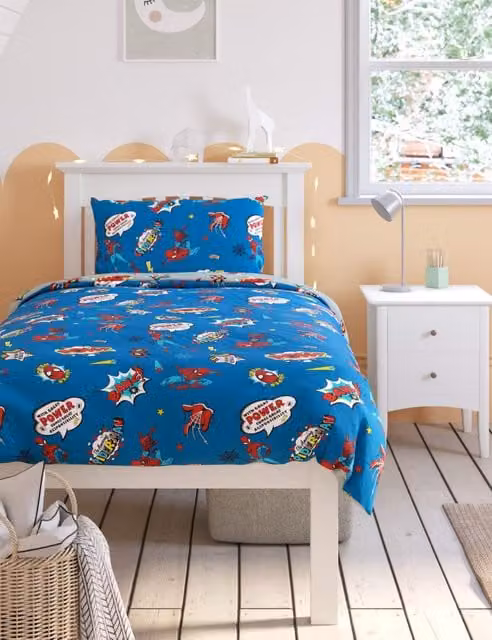 M&S Spider-Man Comic Cotton Blend Reversible Bedding Set, Blue, W: 140 cm, L: 200 cm