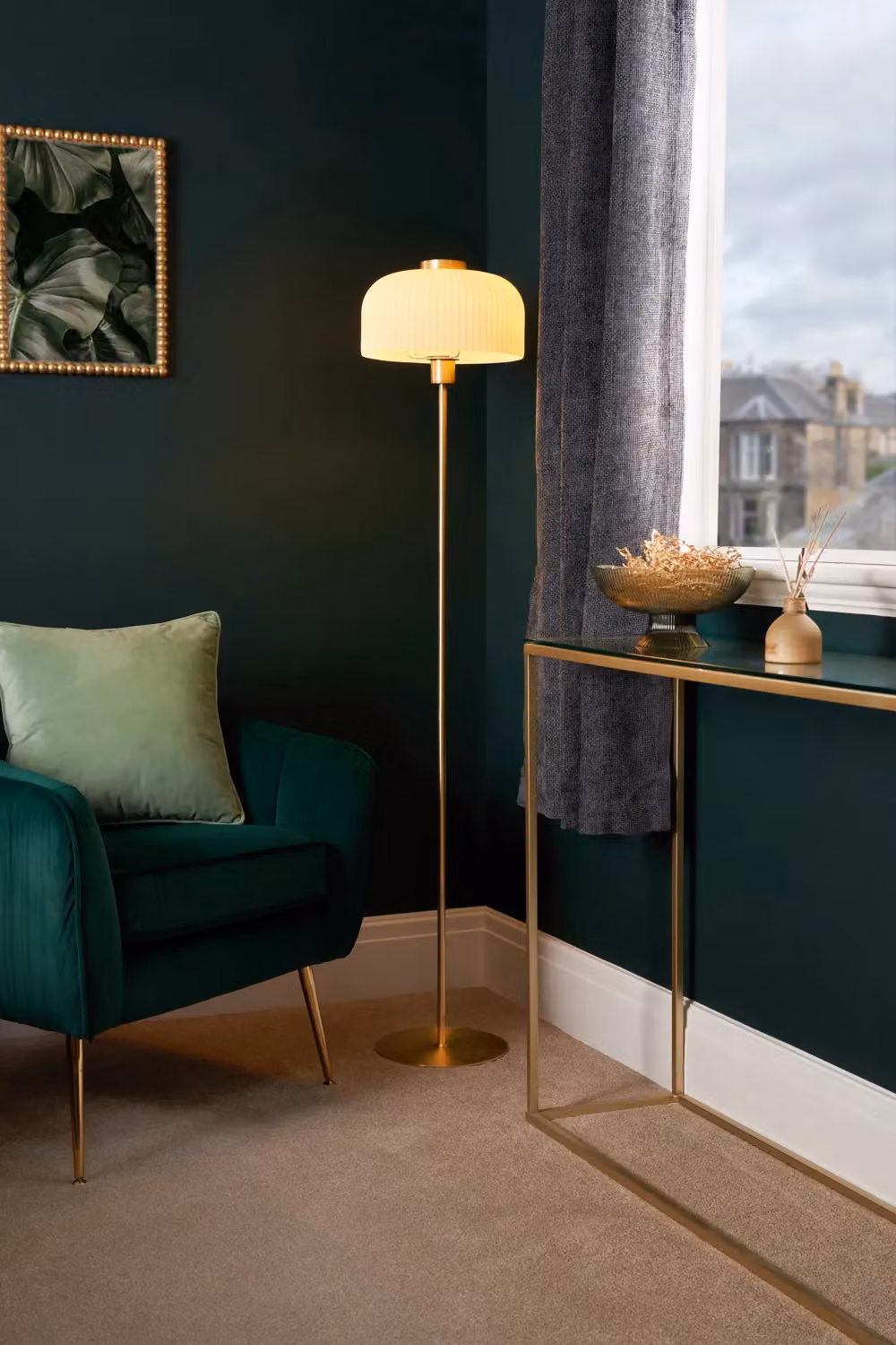 BHS Lighting Binita Ribbed Glass Floor Lamp in Gold/Brass – 2