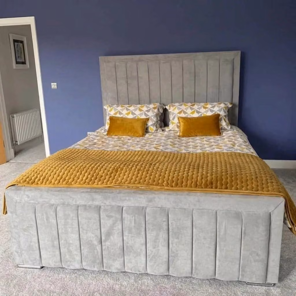 Stella Upholstered Velvet Bed Frame by Beds NK Ltd in Grey