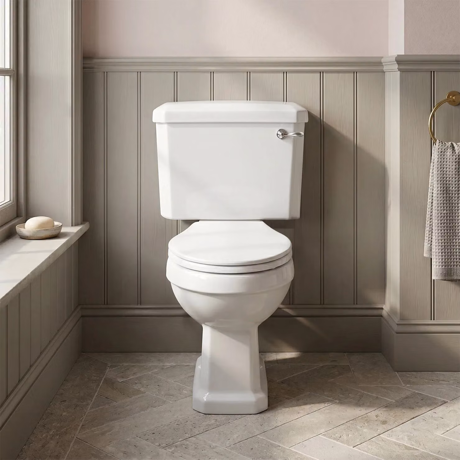 Balterley Traditional Close Coupled Ceramic Toilet with Cistern and Soft Close Seat, White, W: 47 cm – 6