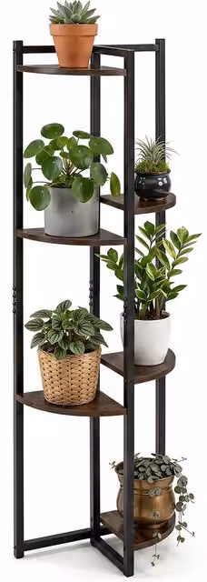 COSTWAY 6 Tier Industrial Plant Stand with Metal Frame in Brown and Black