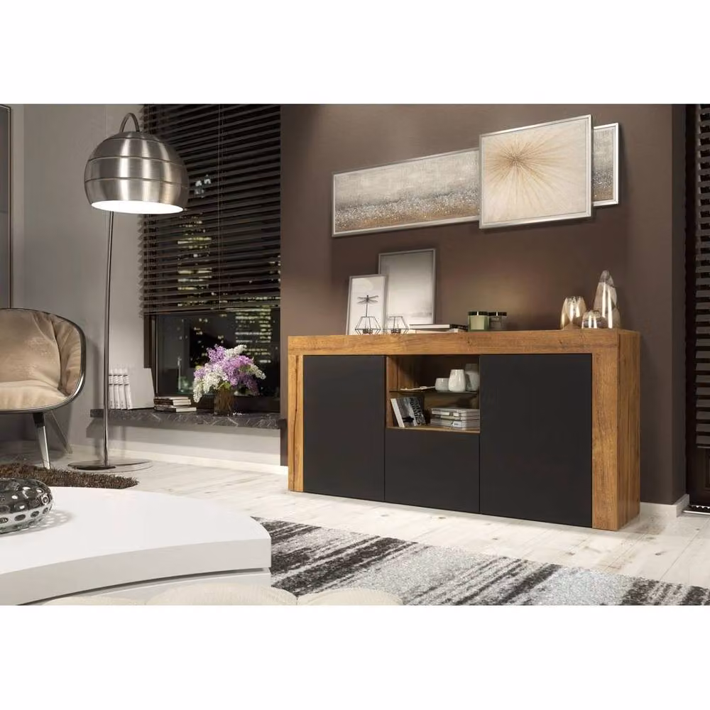 FORGEVIO Industrial Wood TV Unit Cabinet Sideboard in Brown and Black – 3