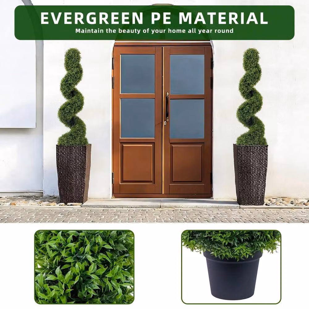 VOGREX Set of 2 Bottle Green Artificial Spiral Topiary Trees, Height: 120 cm – 3