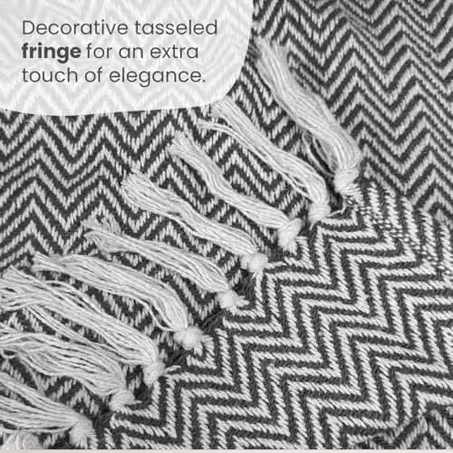 Allure Bath Fashions Chevron Herringbone Cotton Throw Blanket, Charcoal, W: 150 cm, D: 200 cm – 3
