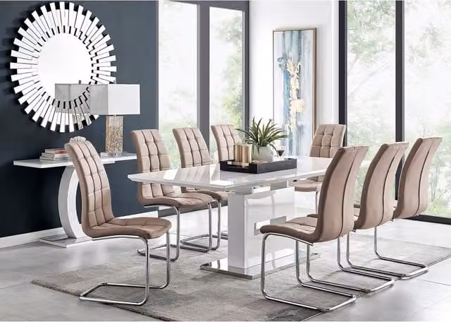 FurnitureboxUK Arezzo Large Extending Dining Table with 8 Murano Chairs in Yellow and White