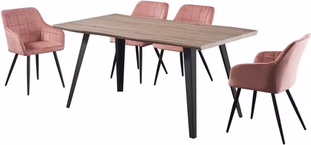 Life Interiors Camden Rocco LUX Modern Dining Set with Rectangular Wood Table and 4 Pink Chairs