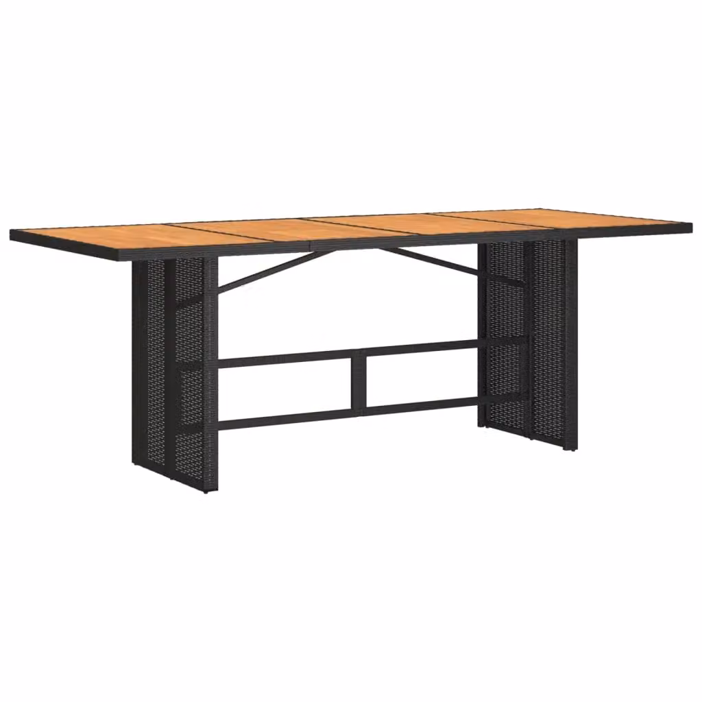 Berkfield Home Garden Table with Black Poly Rattan and Acacia Wood Top, W: 190 cm, D: 80 cm, H: 75 cm – 2
