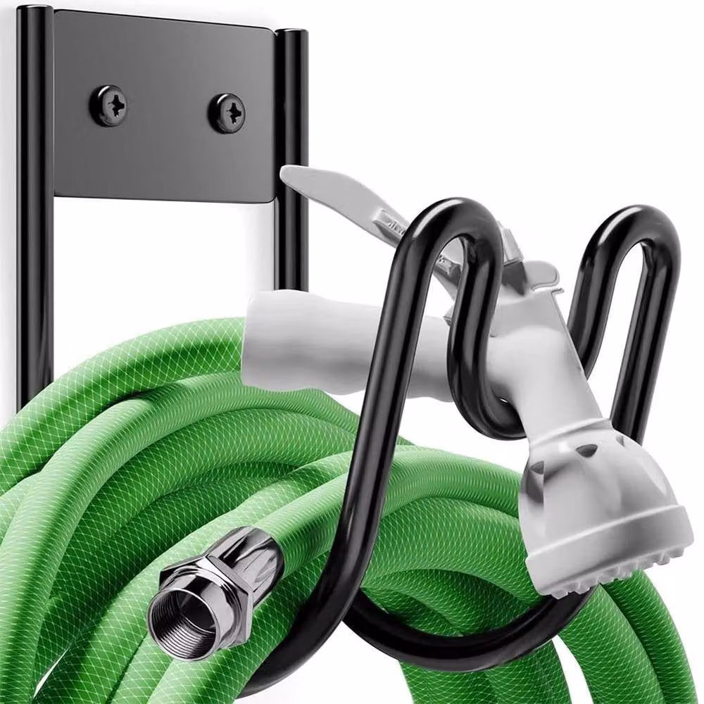 KORVIXA Heavy Duty Wall Mounted Metal Garden Hose Hanger in Black – 3
